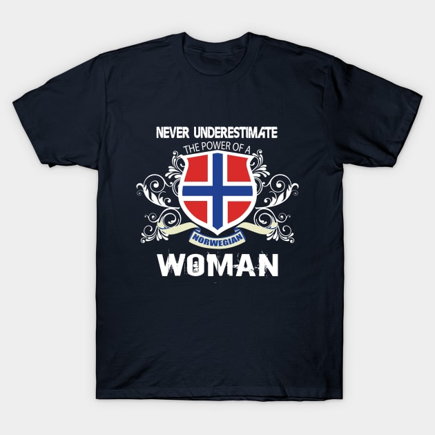 NEVER UNDERESTIMATE THE POWER OF A NORWEGIAN WOMAN T-Shirt by savy